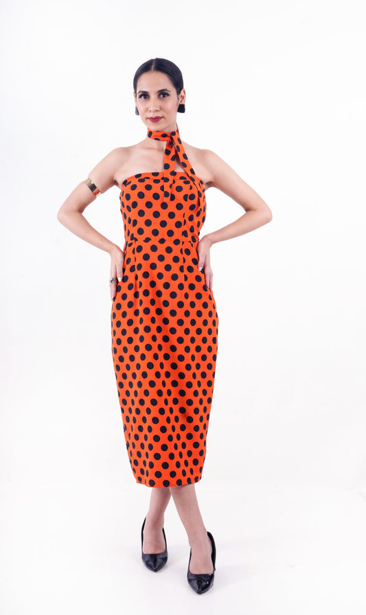 Orange Polka Circus Off-Shoulder Dress