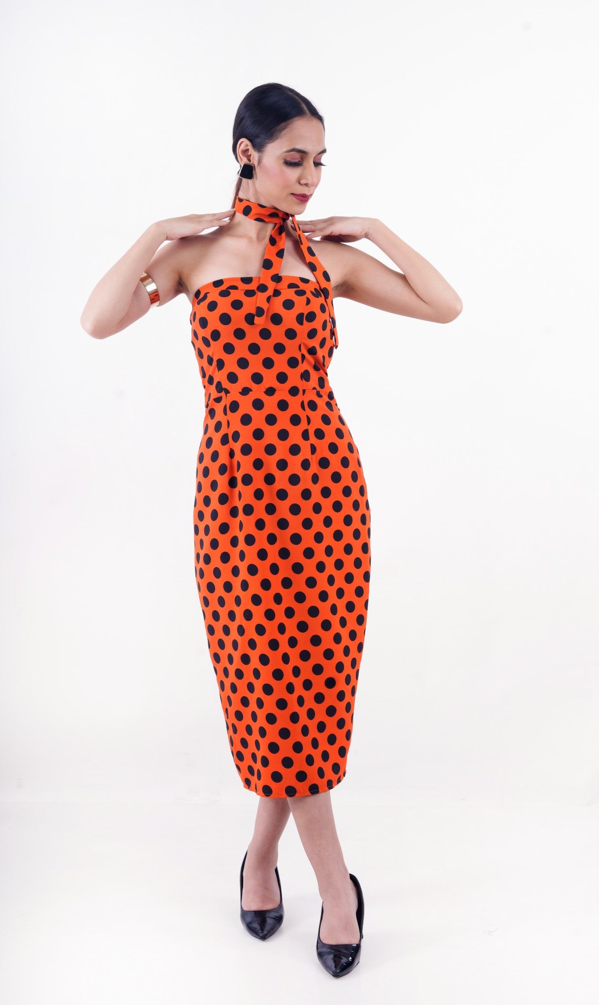 Orange Polka Circus Off-Shoulder Dress