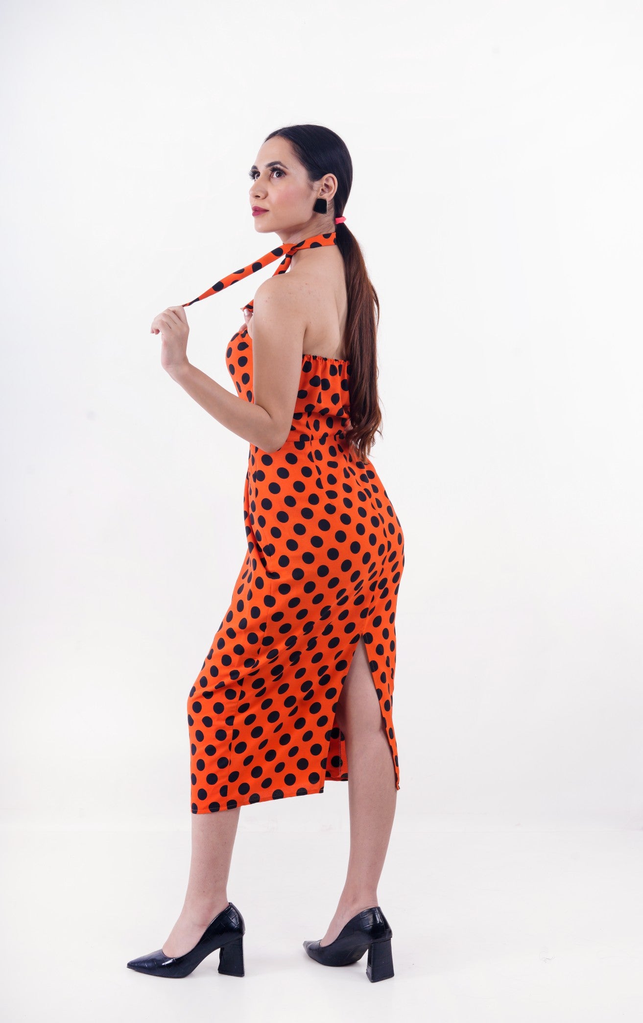 Orange Polka Circus Off-Shoulder Dress