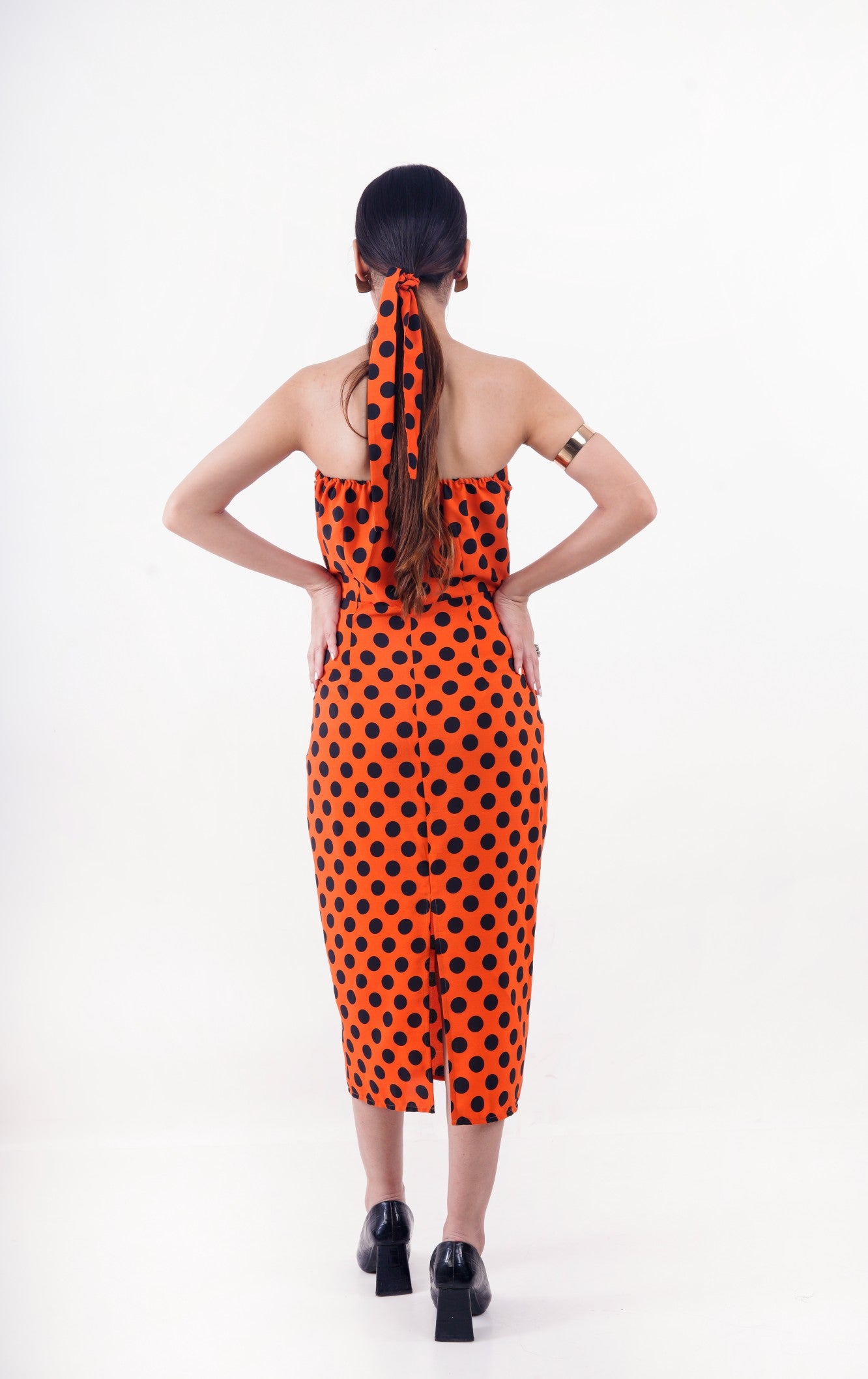 Orange Polka Circus Off-Shoulder Dress