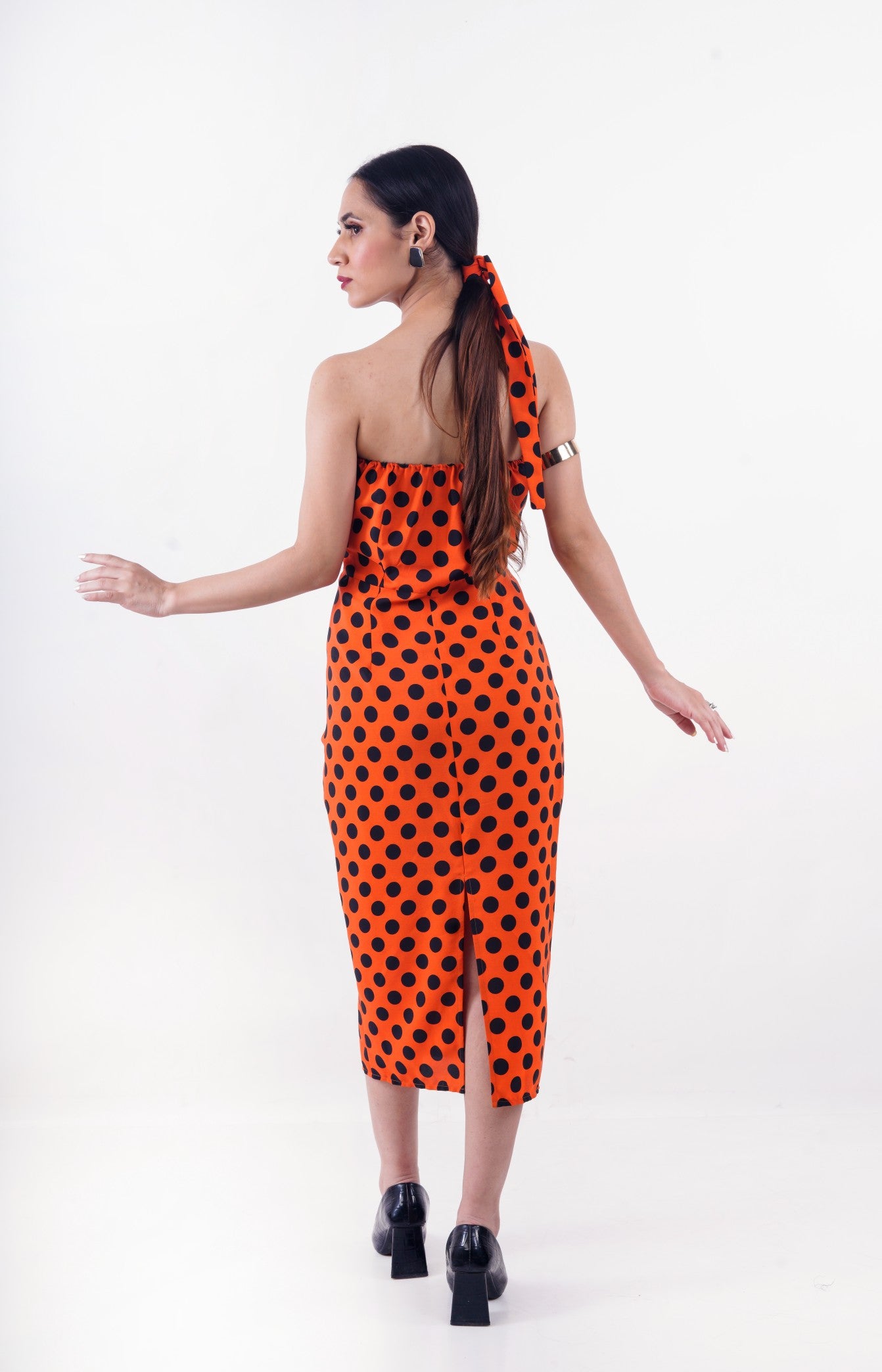 Orange Polka Circus Off-Shoulder Dress