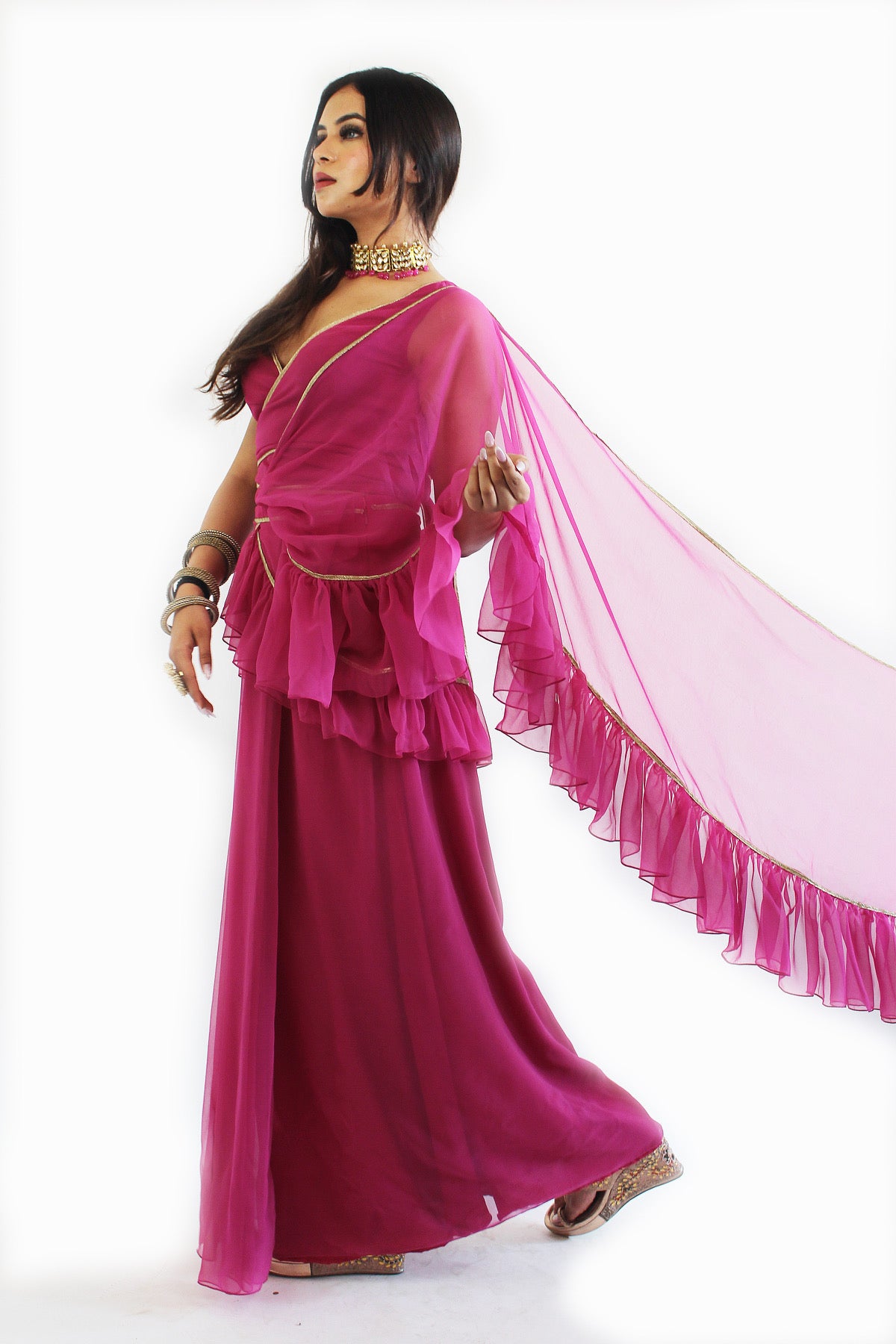 Gulabo Pre-Stitched Saree With Stitched Blouse