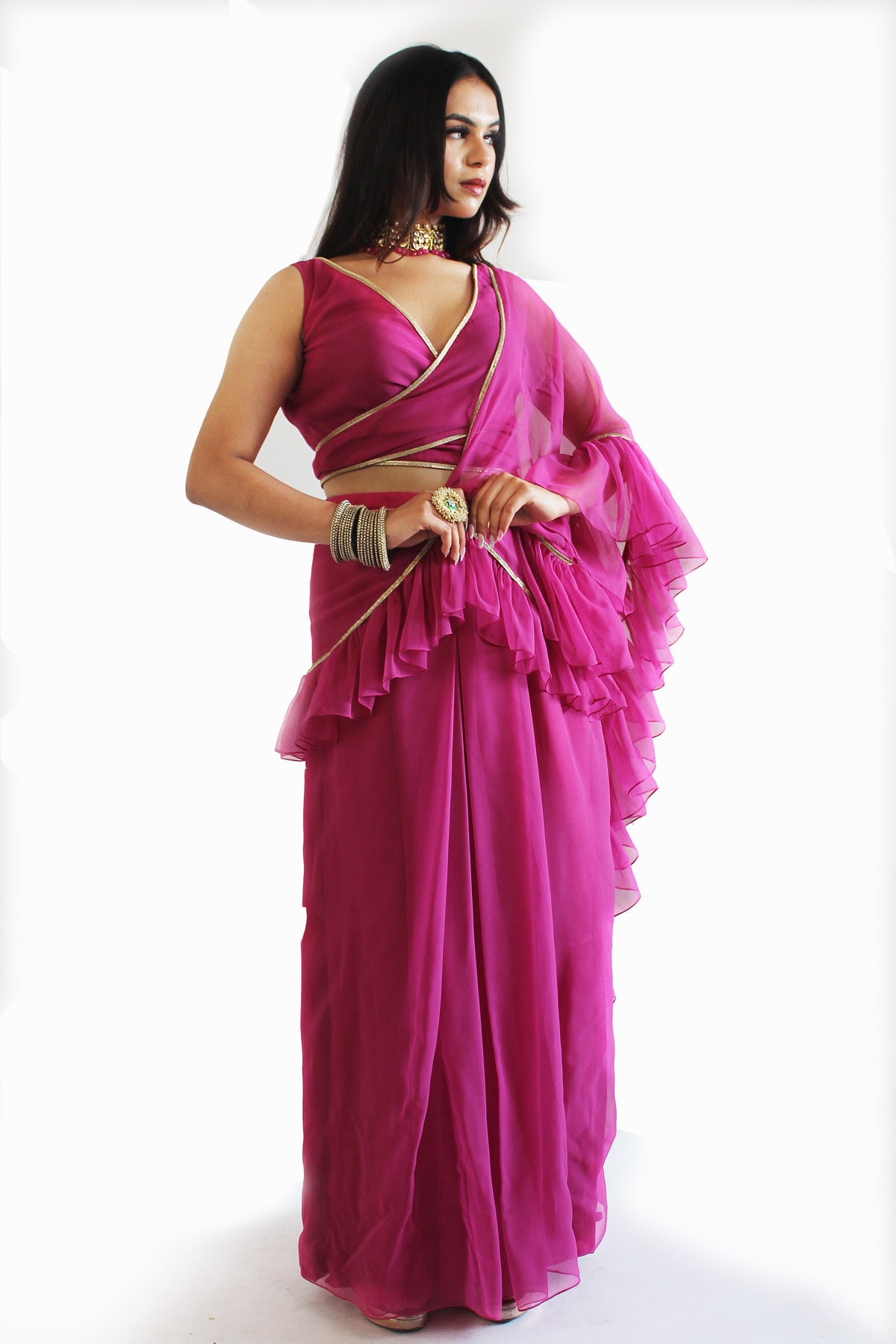 Gulabo Pre-Stitched Saree With Stitched Blouse