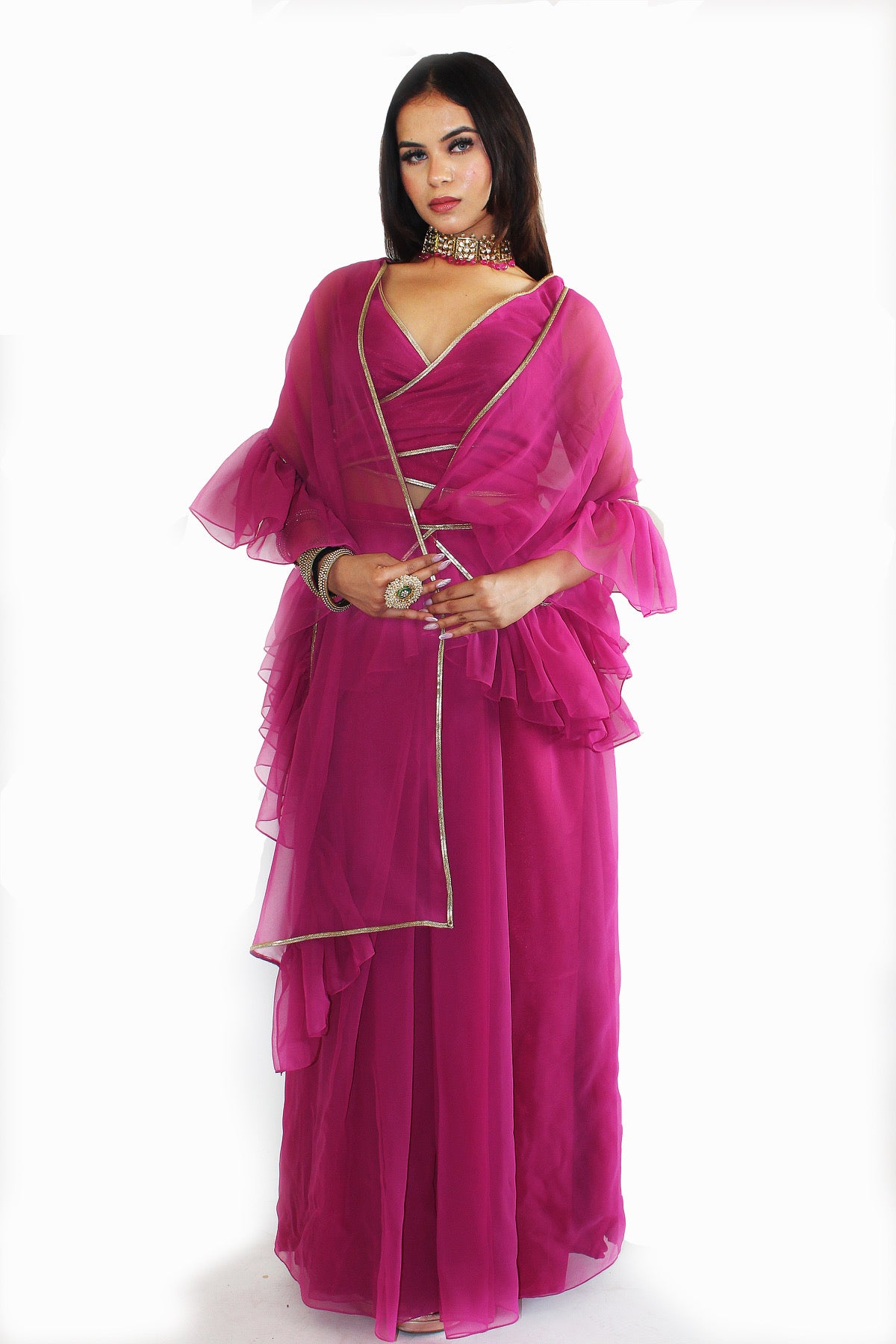 Gulabo Pre-Stitched Saree With Stitched Blouse