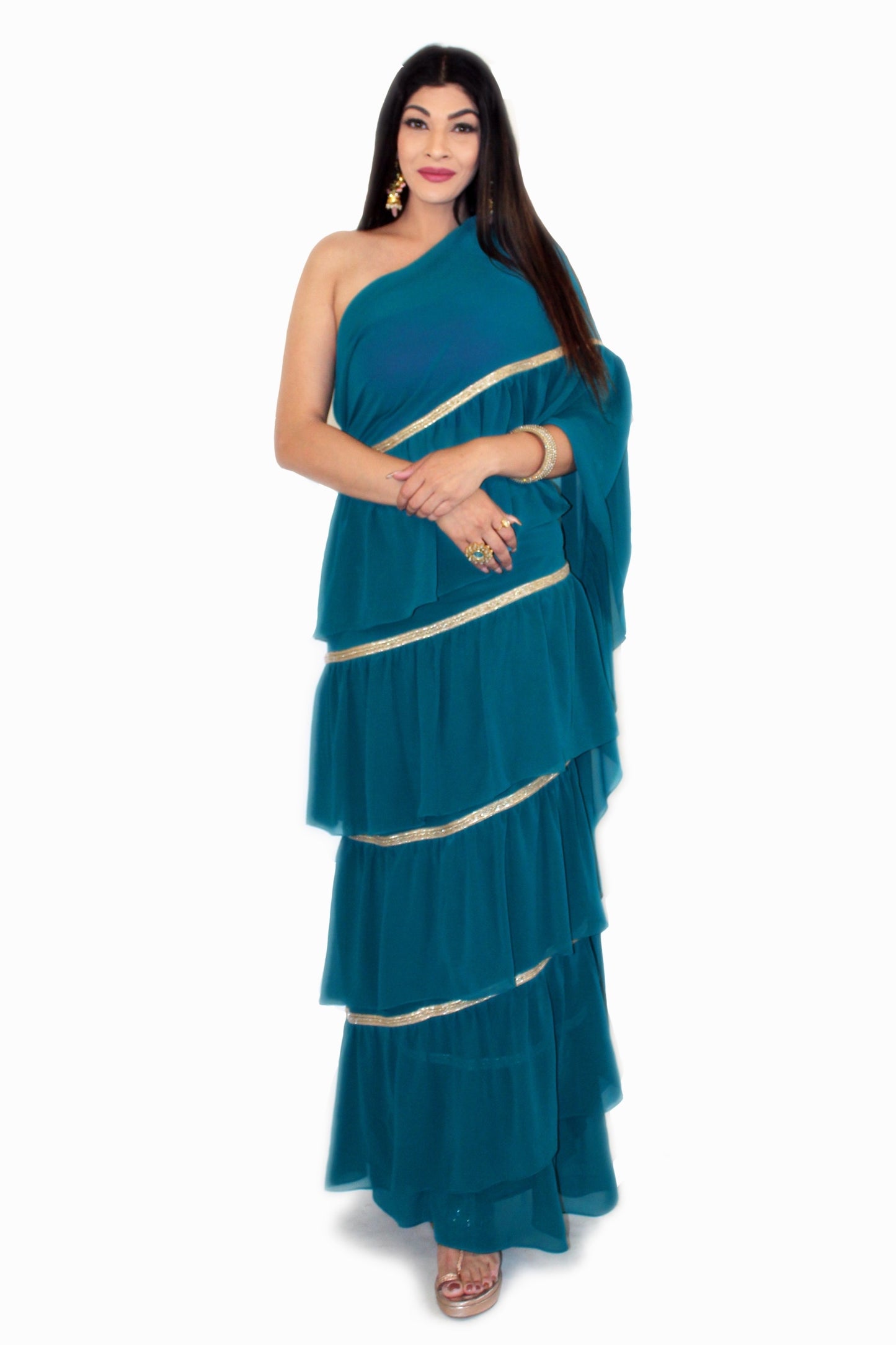 Laila Pre-Stitched Saree with One Shoulder Stitched Blouse