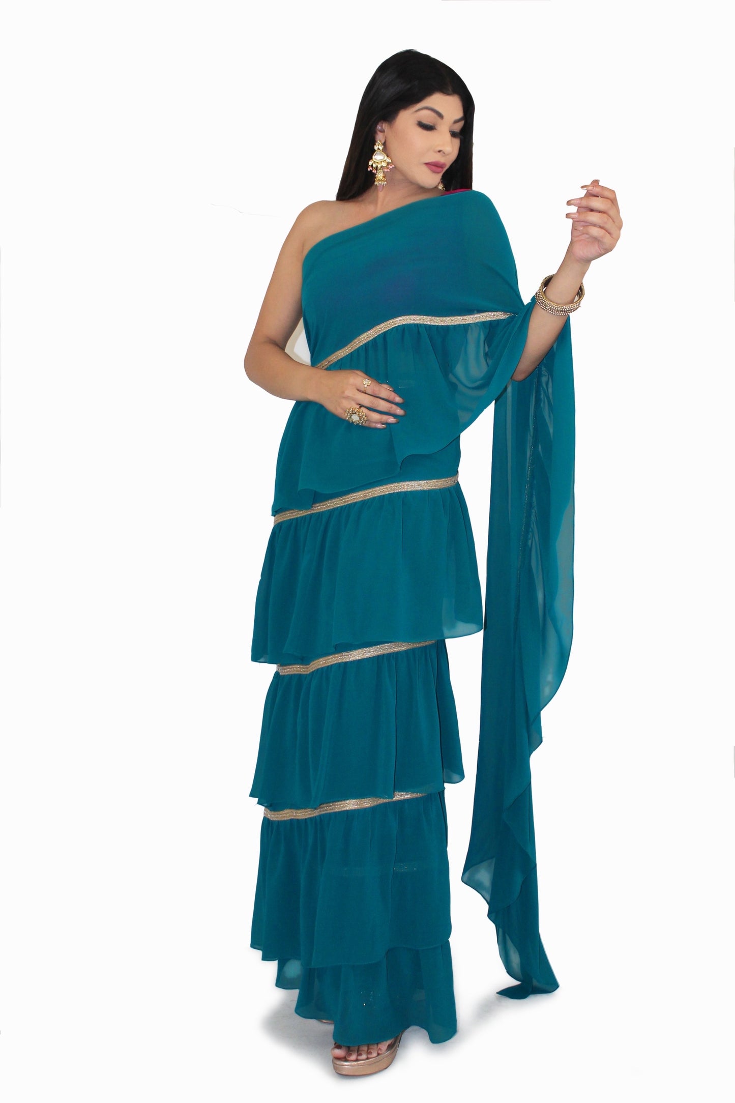 Laila Pre-Stitched Saree with One Shoulder Stitched Blouse