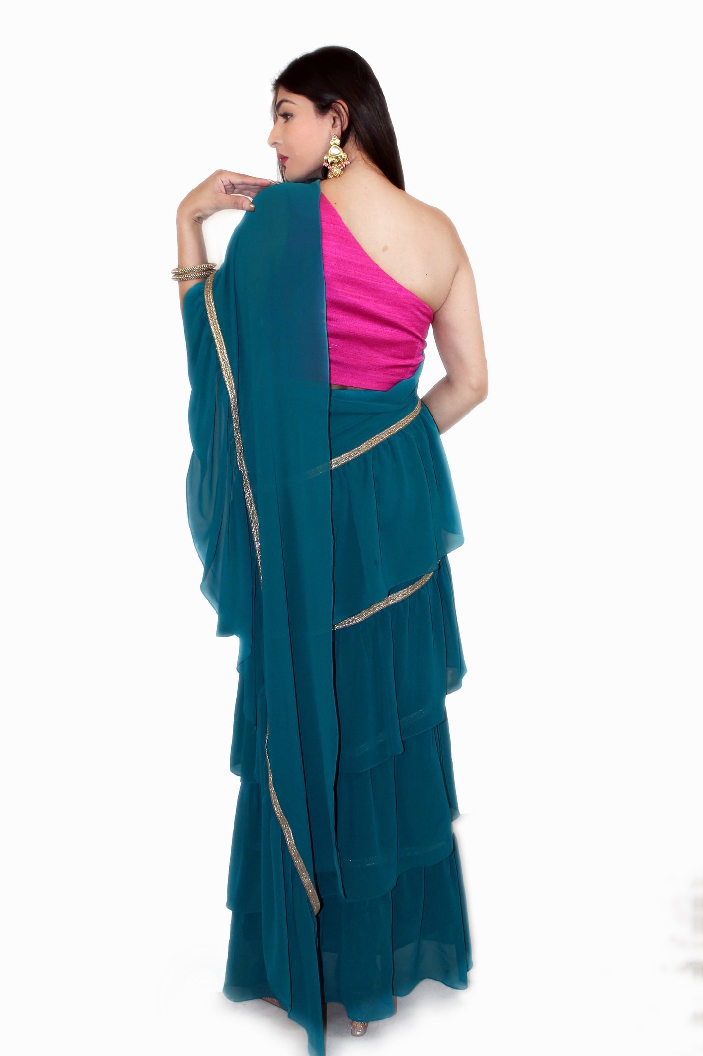 Laila Pre-Stitched Saree with One Shoulder Stitched Blouse