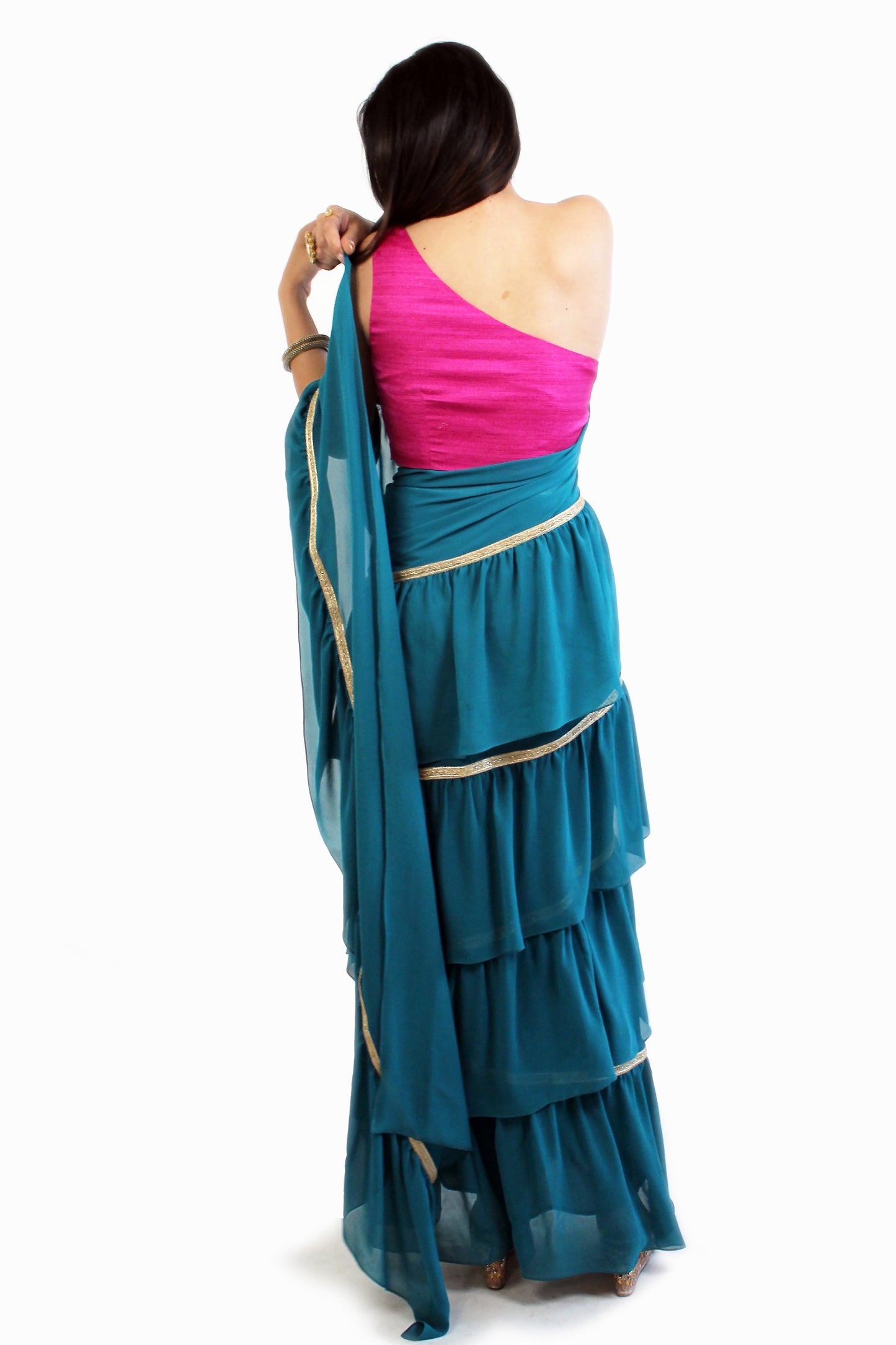 Laila Pre-Stitched Saree with One Shoulder Stitched Blouse