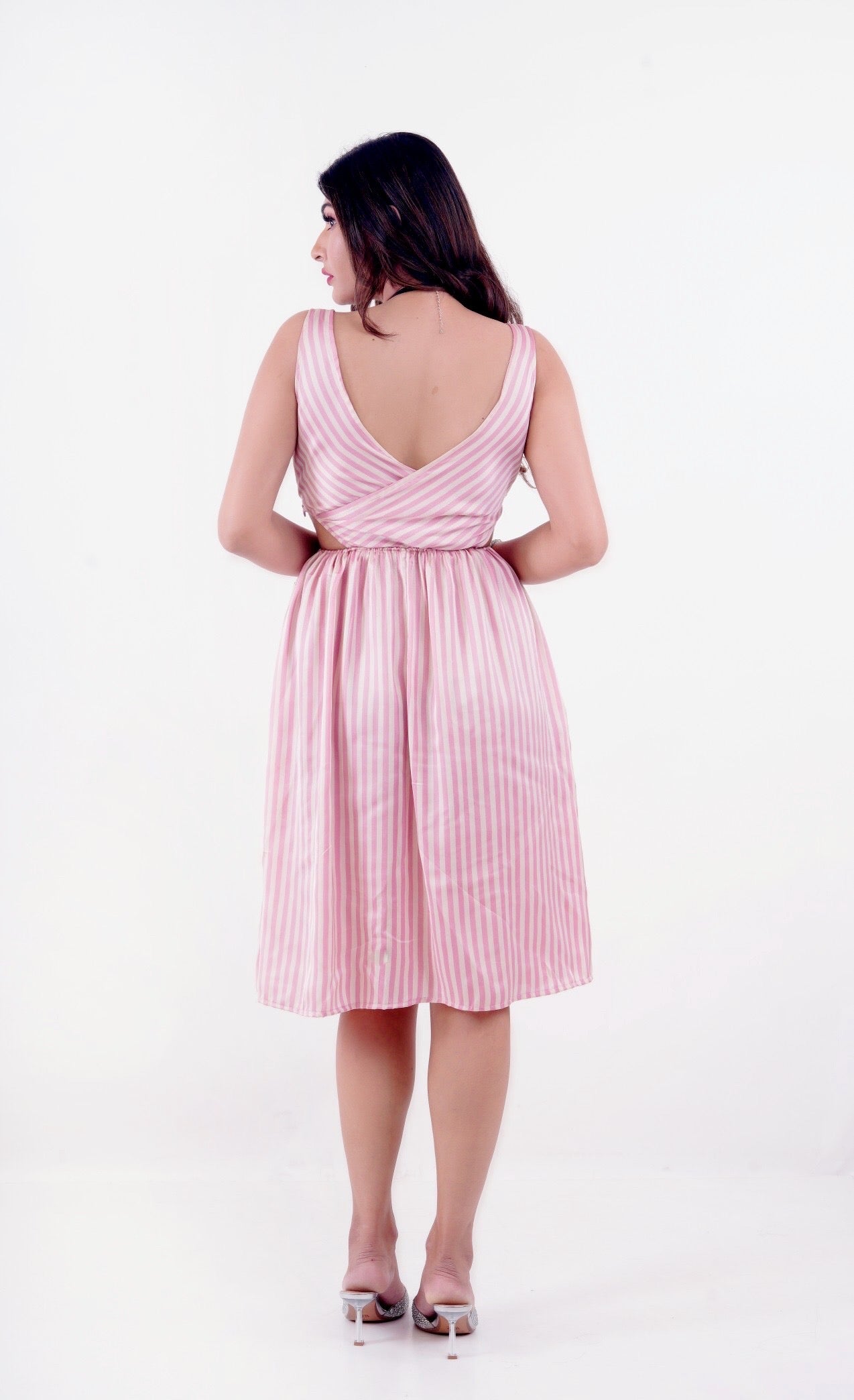 Dolled Up Stripes Plunging Neck Dress