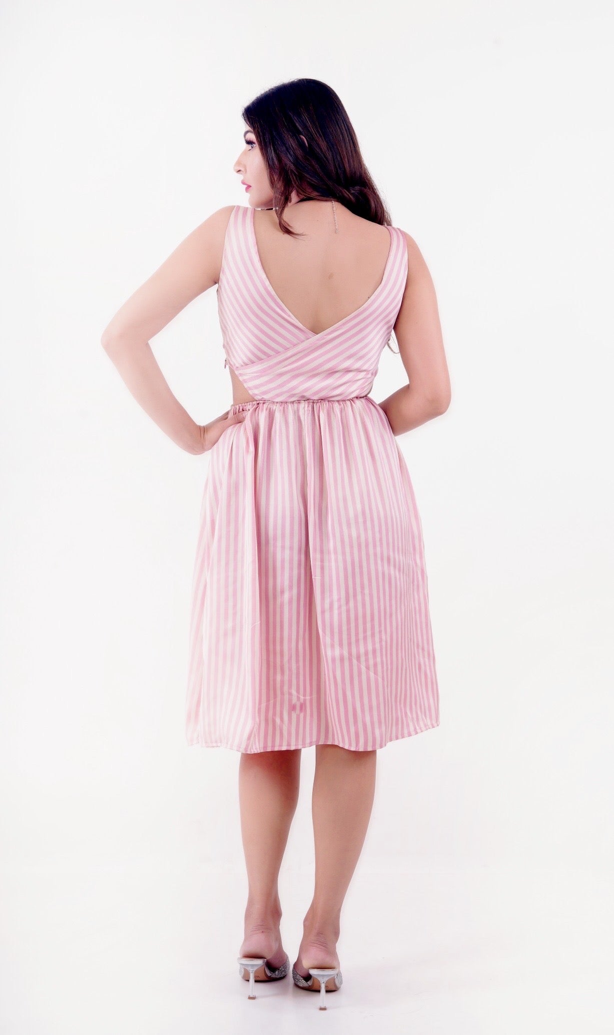 Dolled Up Stripes Plunging Neck Dress