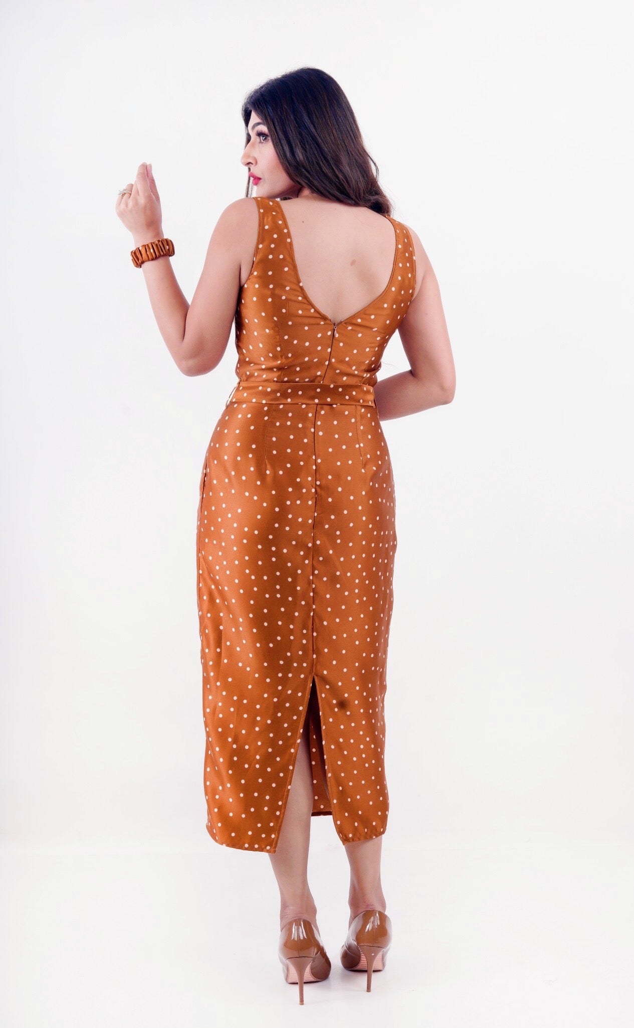 Brown Polka Circus Retro Dress With Belt