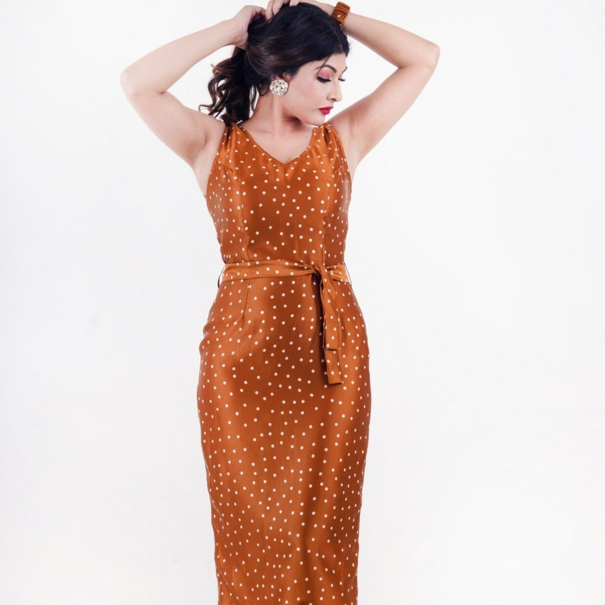 Brown Polka Circus Retro Dress With Belt