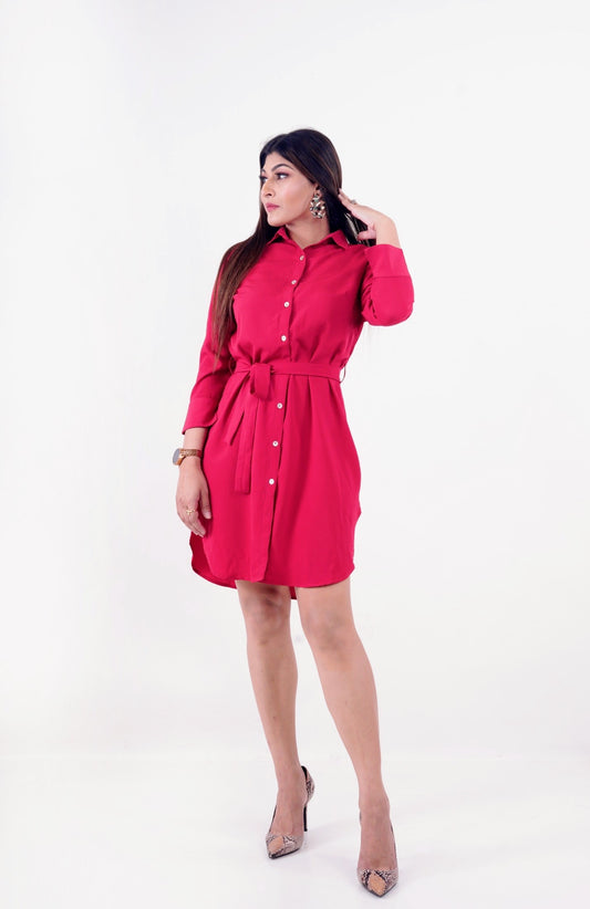 Red Rose Bubble Dress with Belt