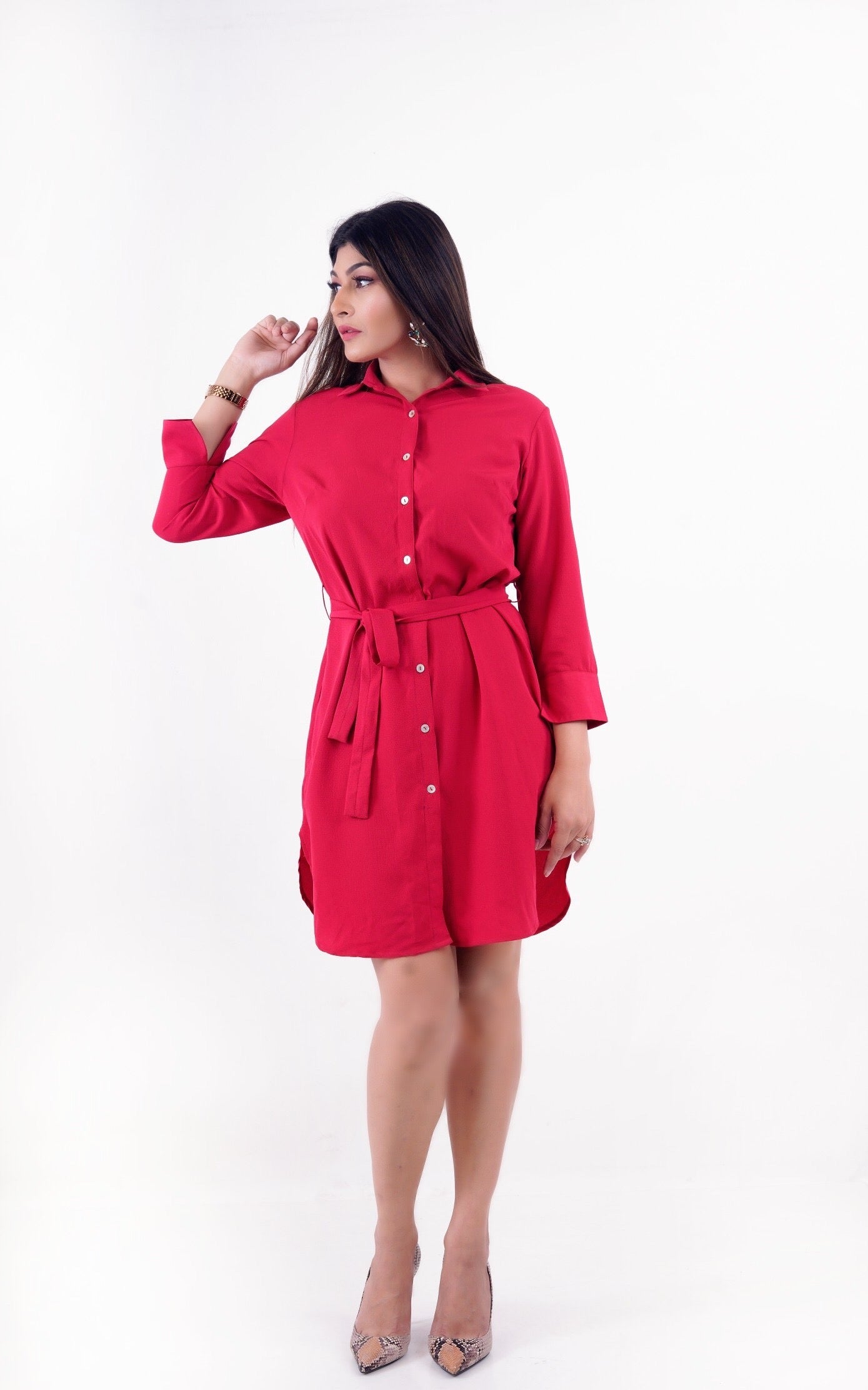 Red Rose Bubble Dress with Belt